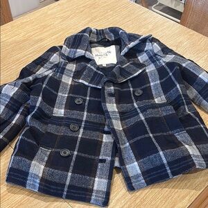 Abercrombie & Fitch Women's Navy  Plaid Pea Coat